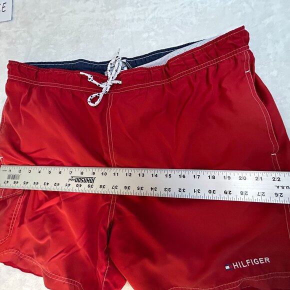 Tommy Hilfiger Mens Red Swim Trunk Shorts XL Mesh Lining Drawstring Waist Pocket - Picture 6 of 8